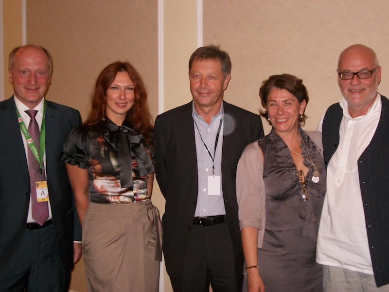 alim0350 In photo: Happy funders Peter Dinges (FFA), Elena Romanova (RCF), Sergei Tolstikov (RCF), Kirsten Niehuus (Medienboard Berlin-Brandenburg), and Manfred Schmidt (MDM), courtesy of MDM